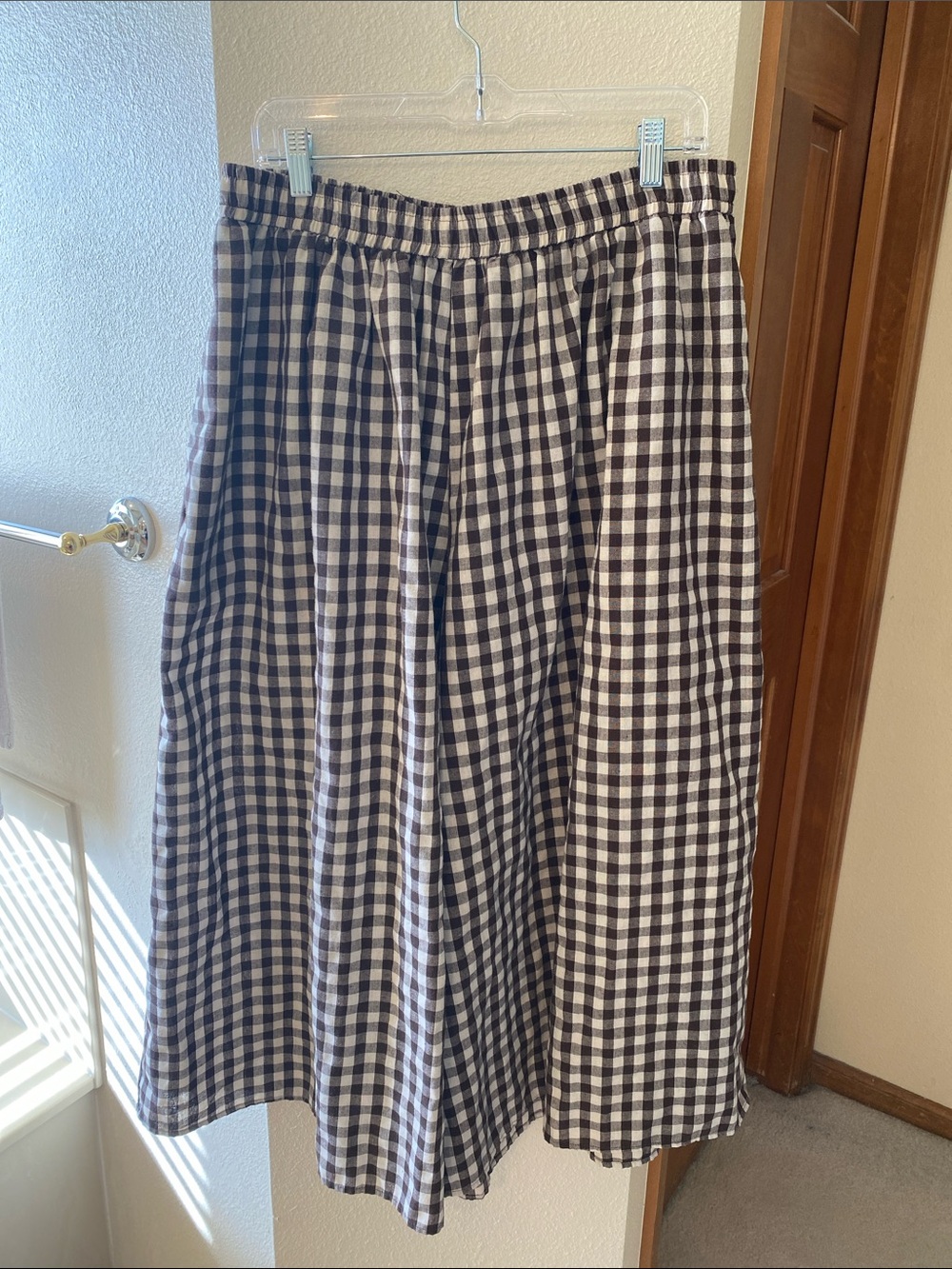 Brown and Cream linen blend Gingham Palazzo Pants